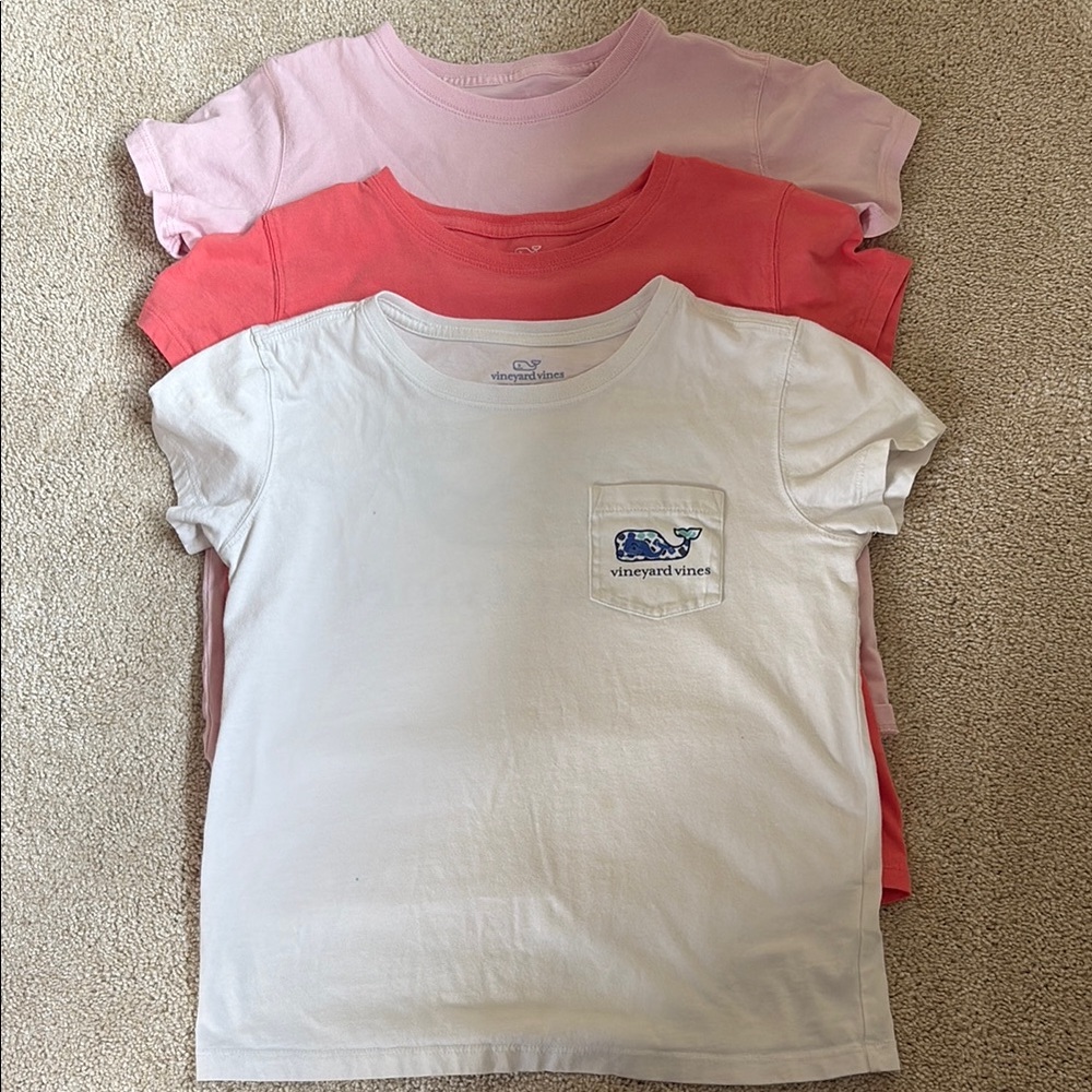 Vineyard Vines Kids' Short Sleeve Tee Trio - White, Pink, Coral